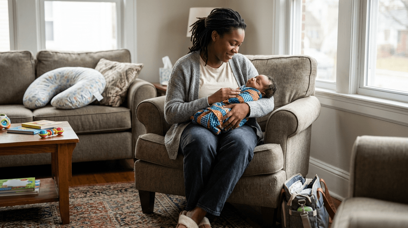 Mother sitting with a newborn