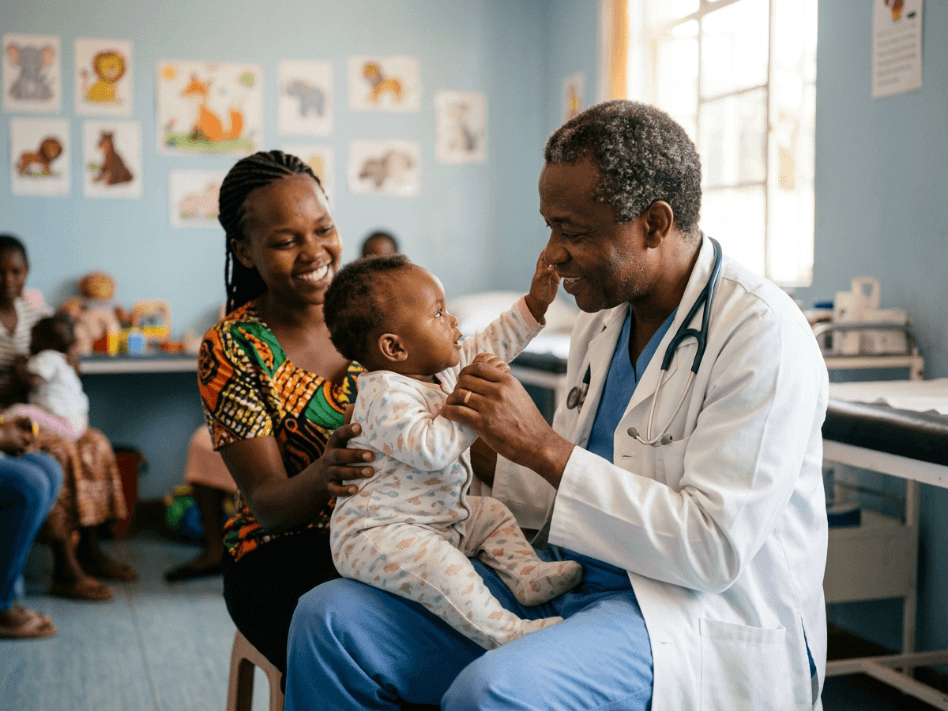 Doctor, mother, and baby
