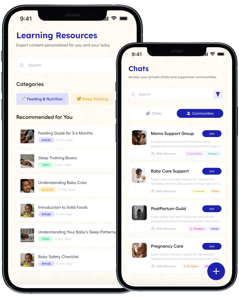 The Newborn mobile app screens